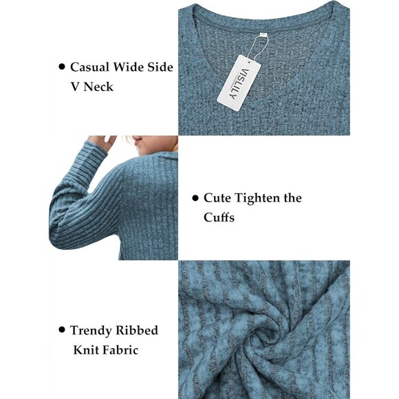 Plus Size Women's V Neck Sweater Top Lightweight Knit Flowy Tunic - Picture 4 of 5